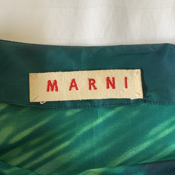 Marni Italian deep blue to bright green bateau neck tucked waist dress EUC - Picture 3 of 10